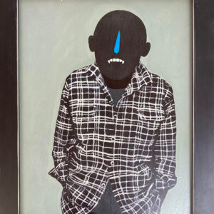 blue nose dude in a plad shirt framed 9.5x12.5 acrylic, oil on board