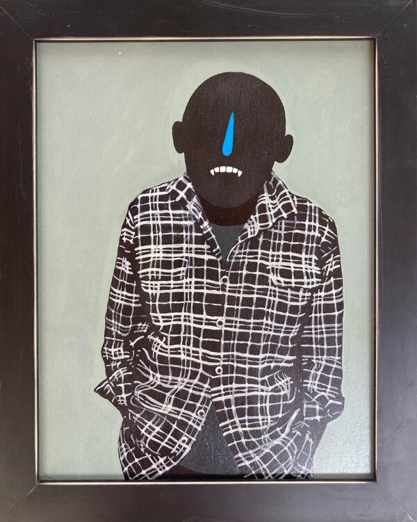 blue nose dude in a plad shirt framed 9.5x12.5 acrylic, oil on board