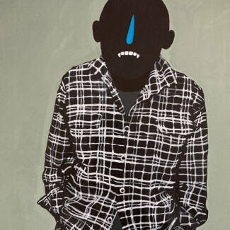 blue nose dude in a plad shirt 9.5x12.5 acrylic, oil on board