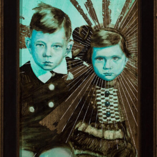 y o blessed 2022 oil, gold on board 8.5x11.5