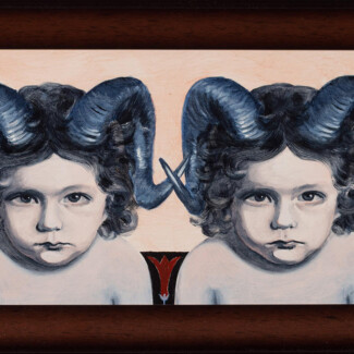 y o inspired by henry darger 2022 oil on board 11.5x6