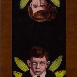 y o up down 2022 oil, cicada wingson board 3.5x8.5